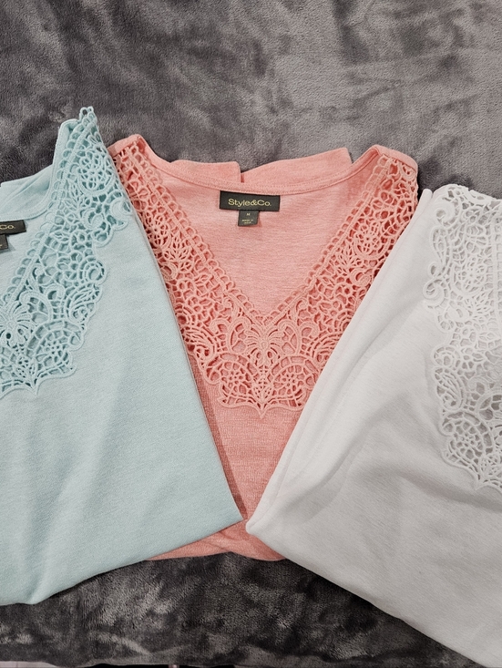 Style & Co. Tops - Style & Co. Lace-Trim V-Neck Tops Coral, Mint, White Set Of 3‎ Size Medium